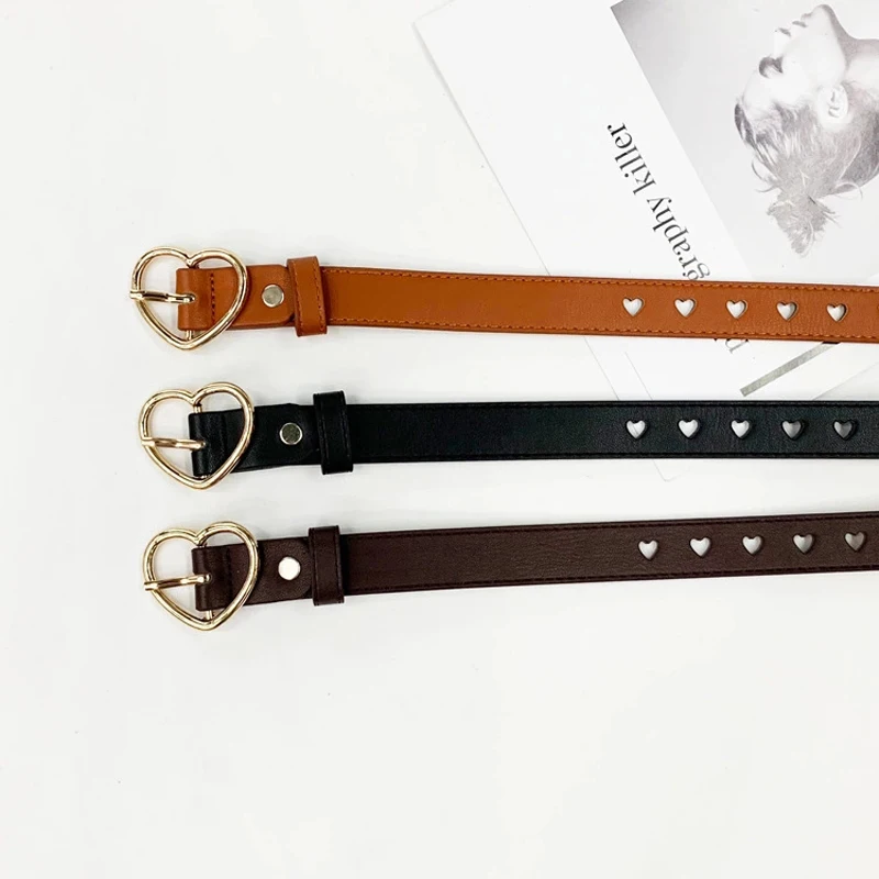 

Heart-shaped buckle black women belt casual fashion jeans dress imitation leather belts female decoration adjustable