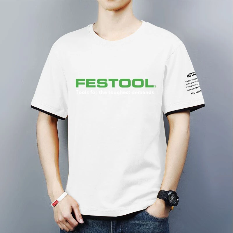 

2021 New Men's Summer Festool Logo Round Collar Fashion Contrast Color Trend Sports T-Shirt Comfortable Top