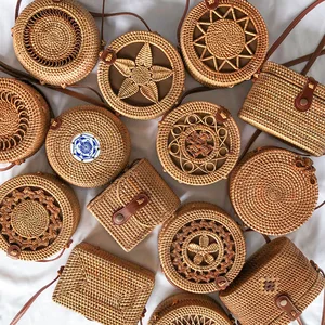 Круглая плетеная женская сумка-мессенджер 20x8 см, круглая соломенная сумка из ротанга в стиле ретро, пляжная сумка-Кроссбоди, хорошего качества