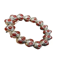 china old tibetan silver inlaid red colour jade bead hand string bracelet