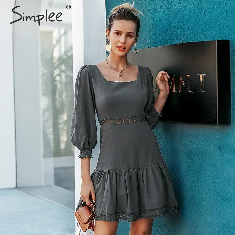 Simplee Элегантное платье из хлопка с короткими рукавами из хлопка A-Line