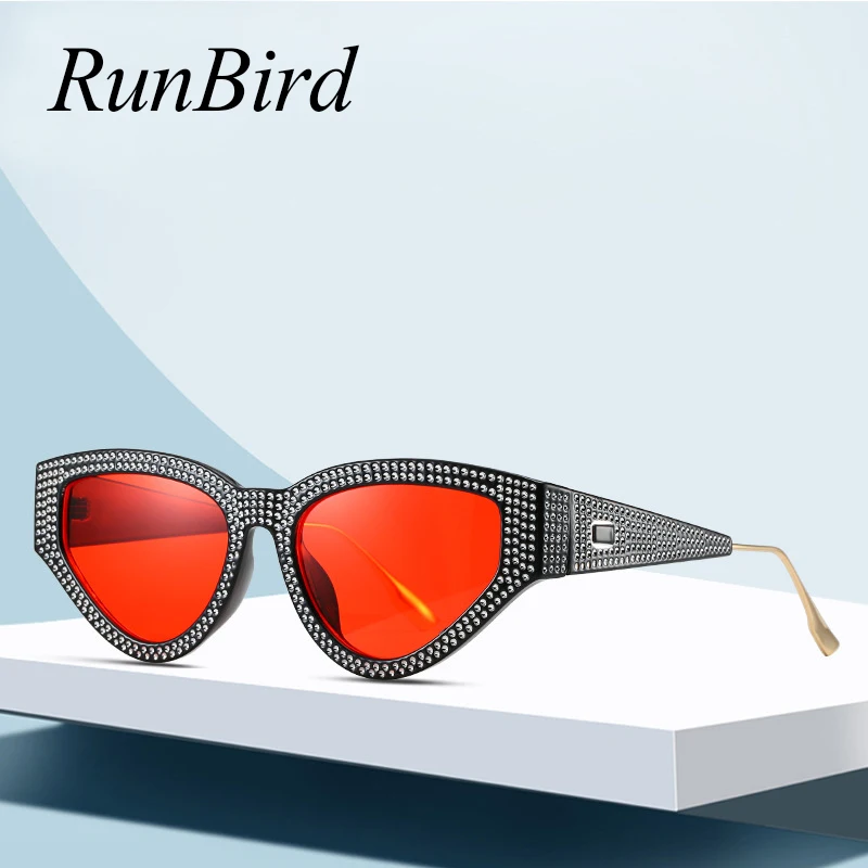 RunBird модные стразы кошачий глаз солнцезащитные очки женские роскошные с