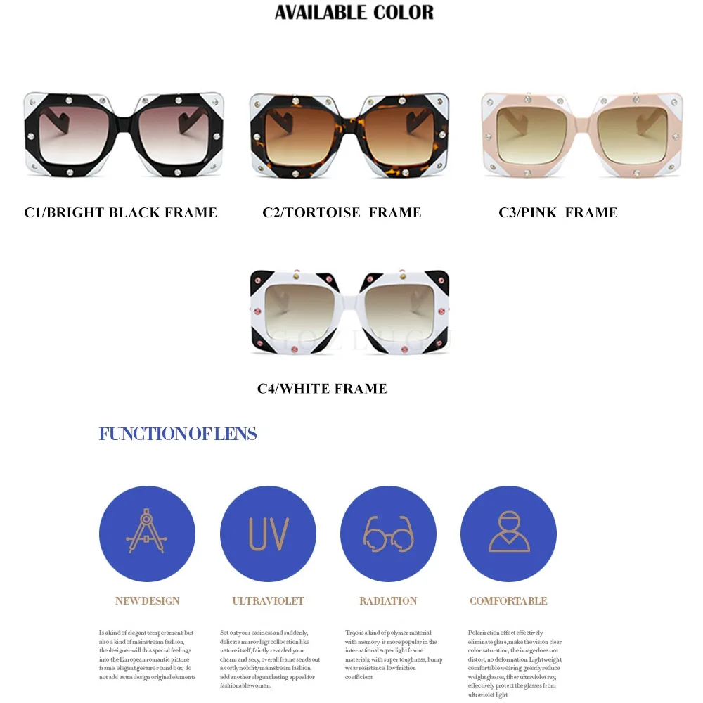 Итальянская квадратная большая рама алмазные солнцезащитные очки новинка 2020