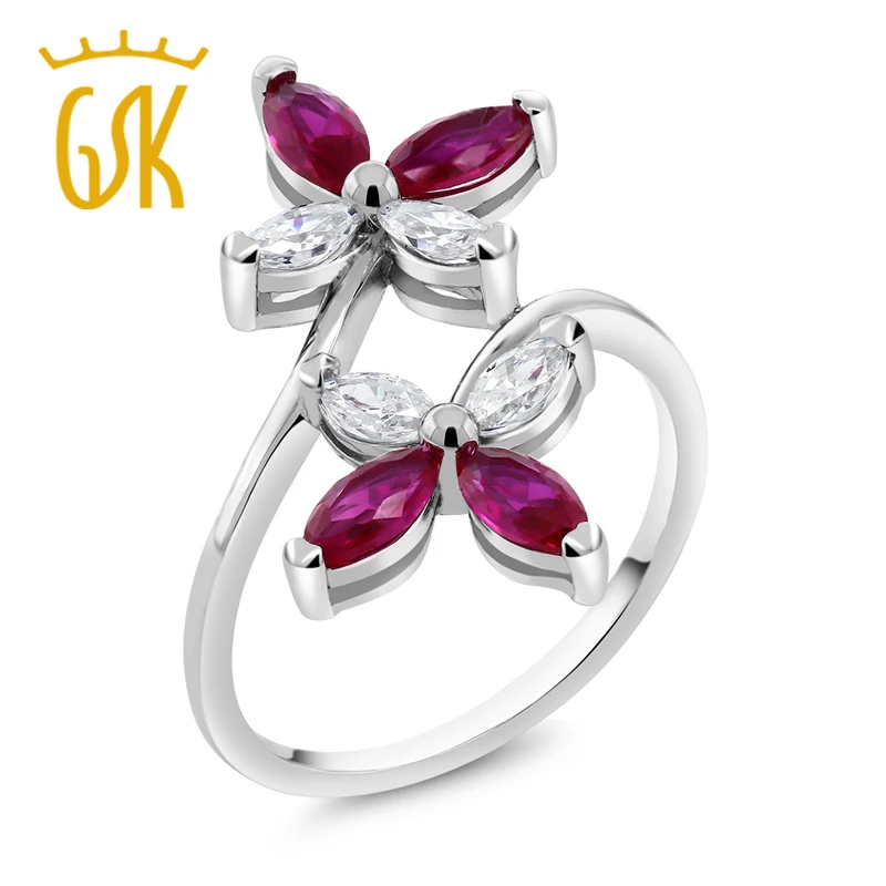 Драгоценный камень серебро 925 пробы Бабочка маркиз создан Рубином Женское кольцо