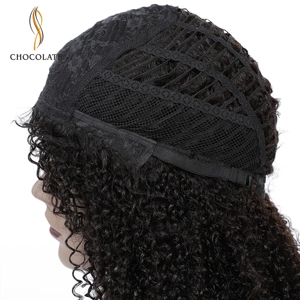 Шоколад вьющиеся парик человеческих волос 200% плотность афро кудрявый машины
