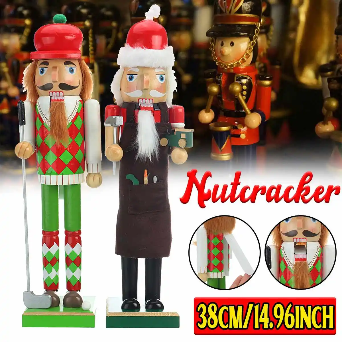 

Wooden Nutcracker Figurine Dolls Home Decoration Christmas Ornaments Decoration Dolls Vintage Handcraft Puppet Christmas Gift