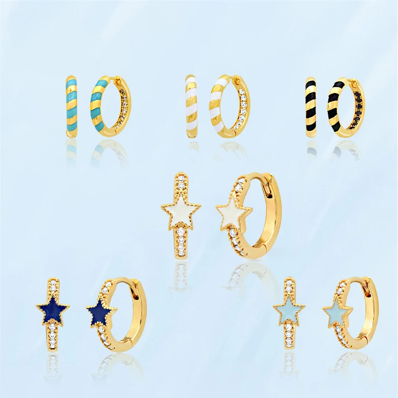 

2021 New Women’s Golden Hoop Earrings Korean Fashion Woman Multi Color Pentagram Round Piercing Earring Luxury Fine Female Gifts