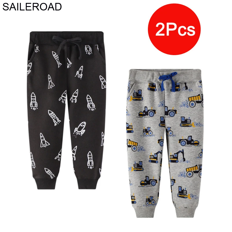 

SAILEROAD/детские брюки из 2 предметов; Штаны для маленьких мальчиков с принтом «Rocket Excavator»; Хлопковые спортивные штаны для маленьких школьников