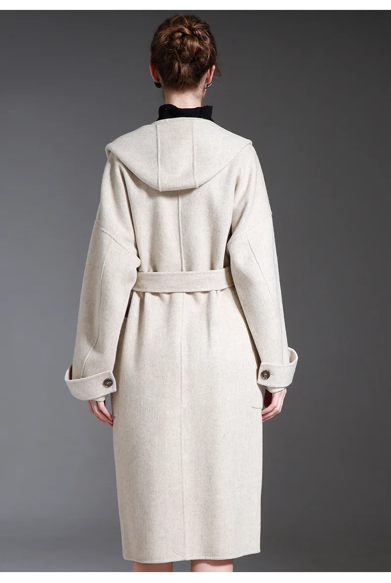 

Winter Cashmere hooded Coat Women Casual Loose Handmade jackets Double Faced Wool Jacket Oversize Woolen Coats Clothes overcoat