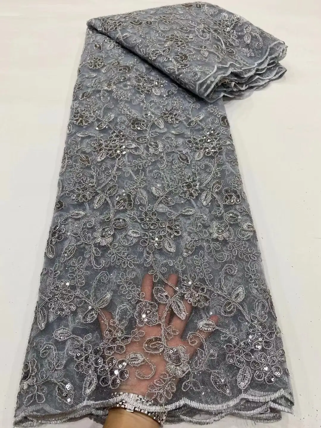 

Peach African Lace Fabric 2021 High Quality Guipure Lace Fabric Latest French Cord Lace Fabric with Stones for Wedding 5 Yards