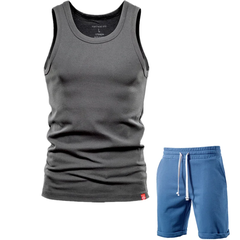 Комплект Спортивный AIOPESON мужской из двух предметов хлопок повседневная майка и