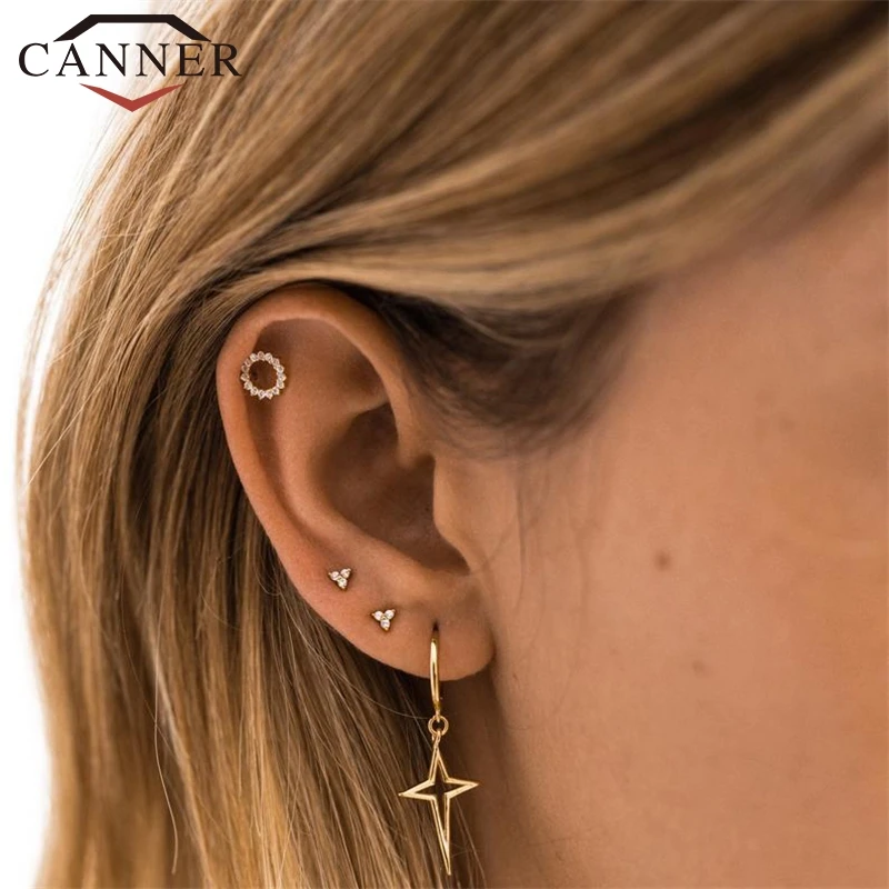 Простые геометрические полые серьги кольца в виде креста ранние серебряные