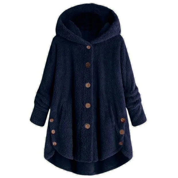 Women Fluffy Coat Loose Hoodie Sweatshirt Solid Winter Kawaii Cat Ear Hooded Hoodie Buttons Fleece Jackets Tracksuit Coat Plus