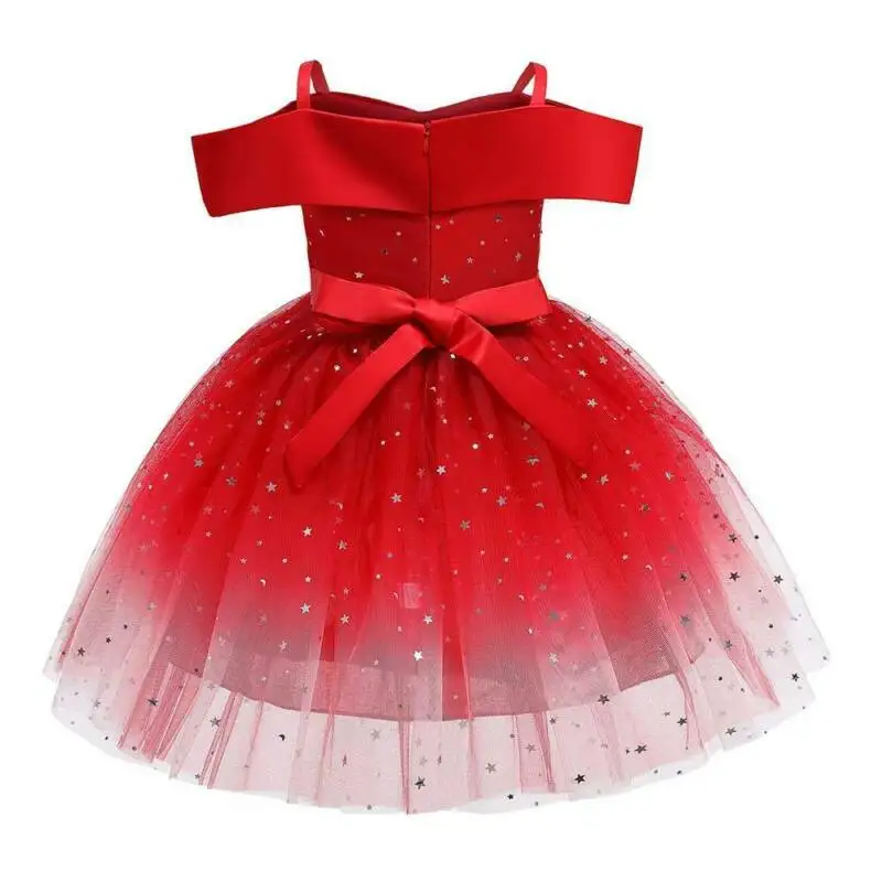 

Girl Princess Dress Stars Birthday Wedding Party Kids Off Shoulder Tutu Dresses