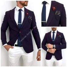 2 pçs jaqueta roxa calças brancas conjuntos de ternos masculinos roupas sob medida casual blazer calças festa de casamento wear negócios ternos masculinos (4)