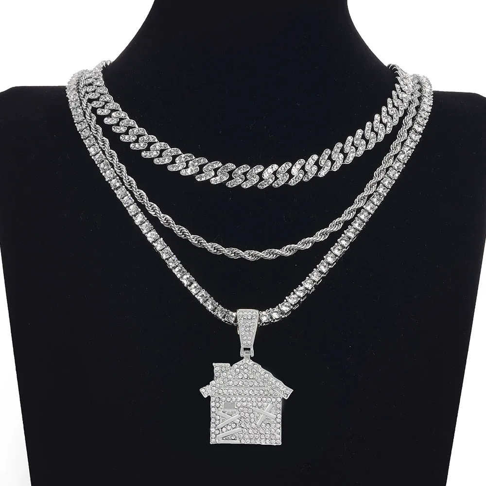 Ожерелье с кулоном в форме дома стразы кубинские звенья модное ожерелье стиле