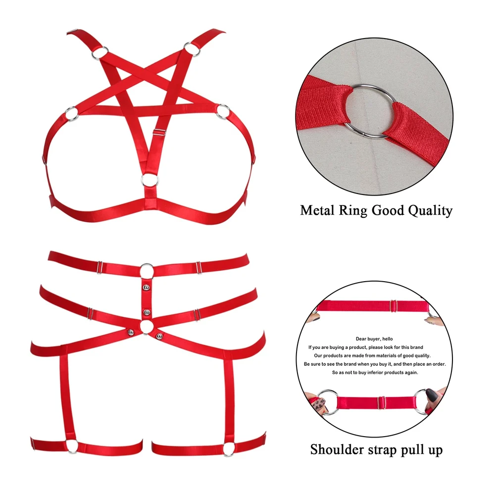 

Harajuku Pentagram Harness Fashion Erotic Lingerie Set Plumpy Women's Underwear Plus Size Sexy Ladies Punk Goth Fetish Garters
