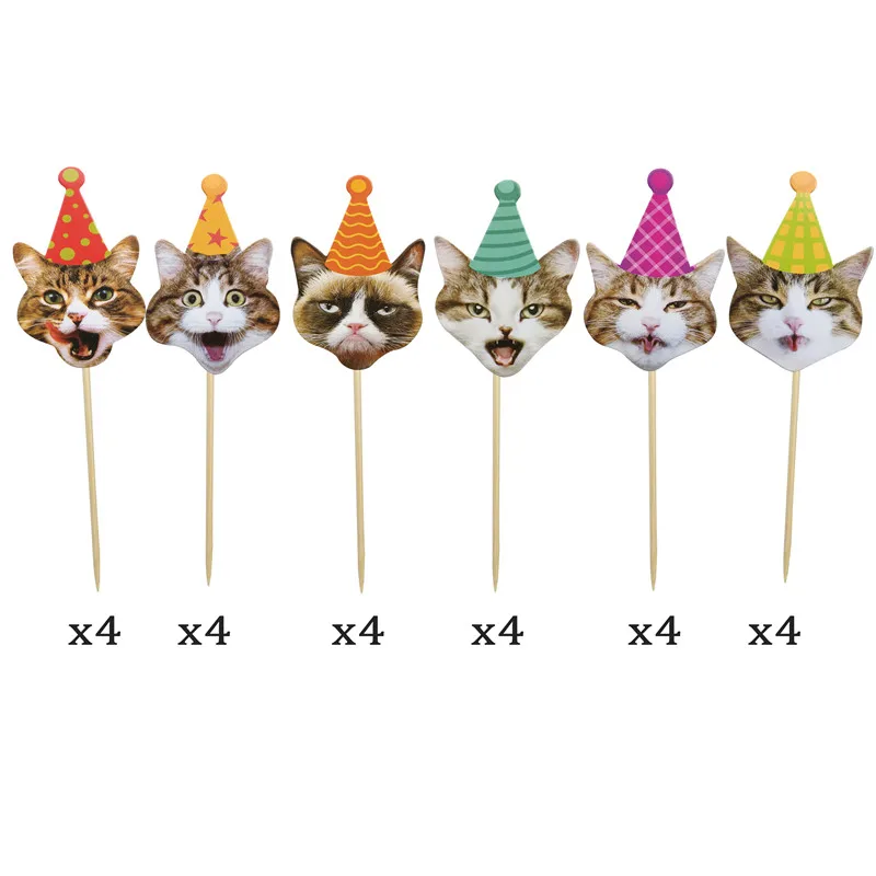 24 шт. Симпатичные бумажные кошки для питомцев баннер кексов кошка украшение