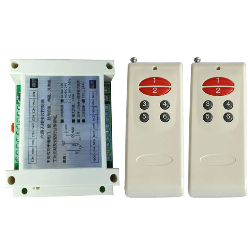 

433MHz Ndustrial Sector DC 12V 24V 36V 48V 6CH 10A RF Wireless Remote Control Switch System With 1000M Long Distance Transmitter