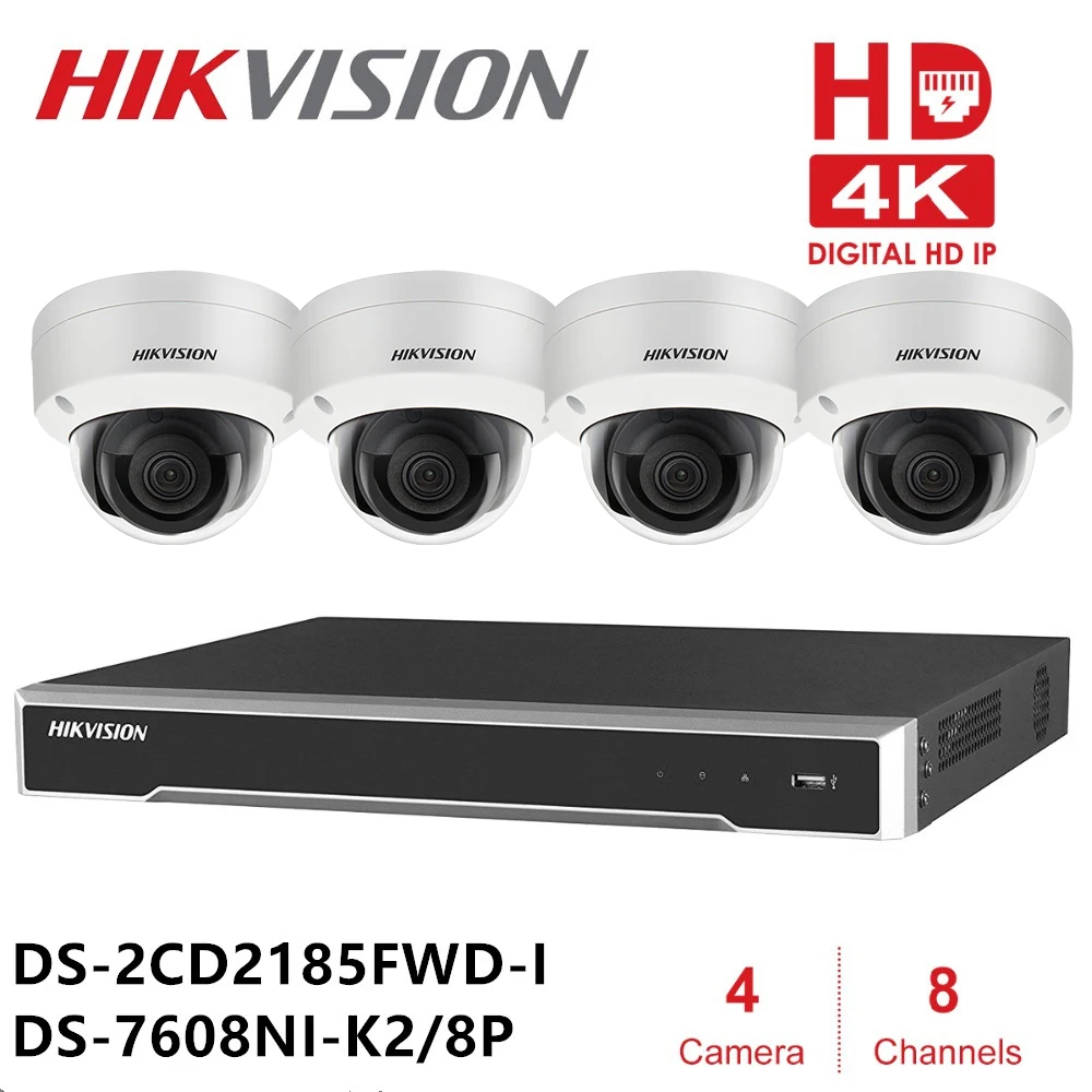 Hik 8ch камера видеонаблюдения системы безопасности NVR DS 7608NI K2/8P 2CD2185FWD I 4 купольная