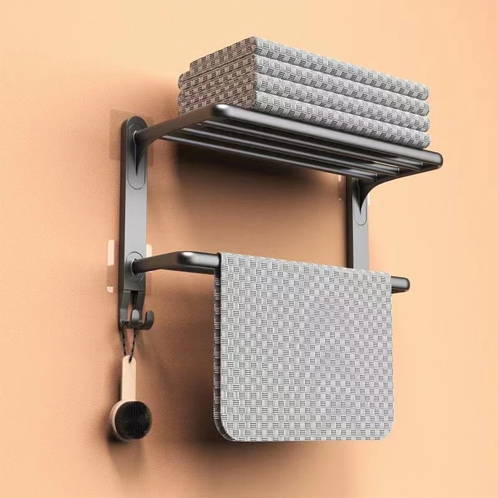 

Bathroom Shelves Towel Rack Perforated Towel Rack Toilet Bathroom Tray Wall Mounted Multifunctional Pole with Hook