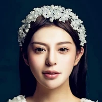 women head band imitation pearls bride elegant flower bead head jewelry wedding oriental girl headdress braids accessories white