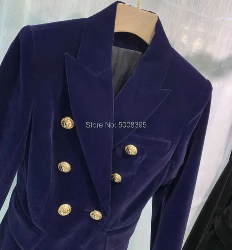 

TOP VERSION !!! BLACK NAVY VELVET BLAZER FRONT DOUBLE BREASTED FLAP POCKETS LONG SLEEVES BUTTONED CUFFS