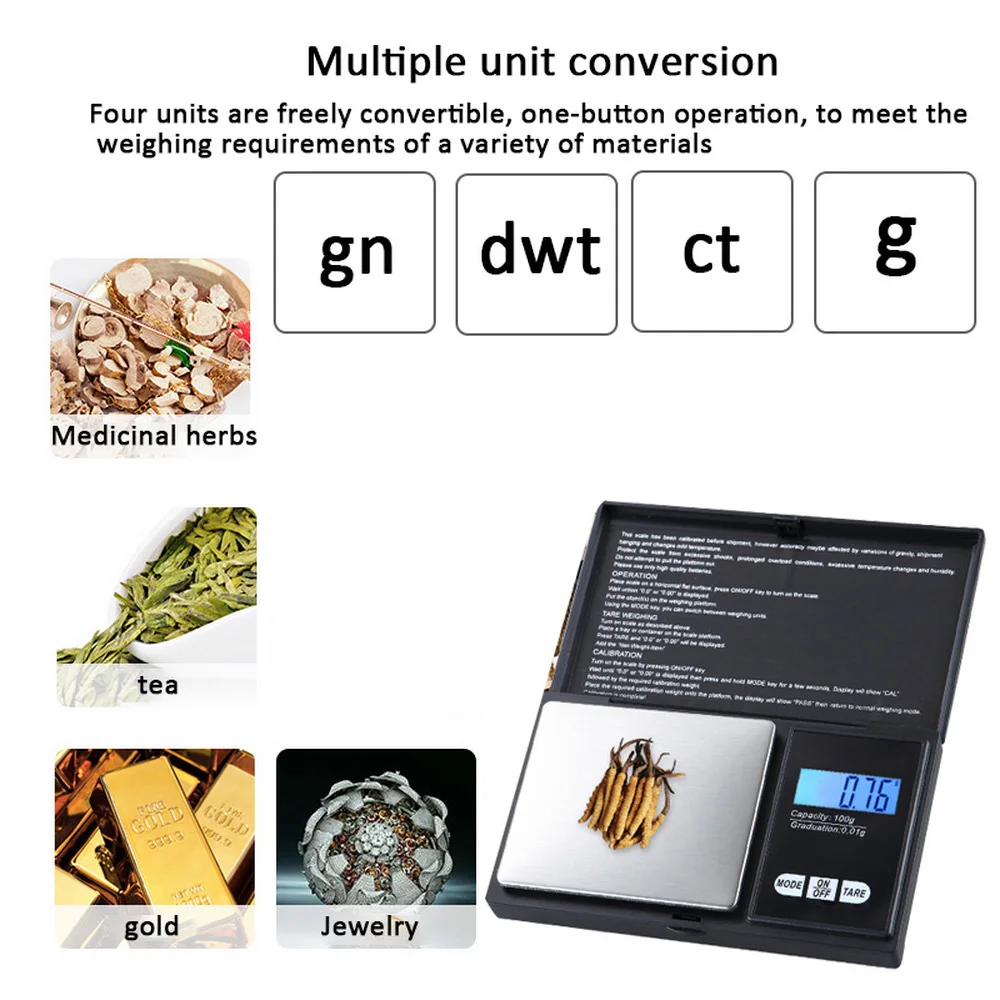 1 шт. цифровые весы 100/200/300/500/1000g 0 01/0 1g точный ЖК дисплей Дисплей Карманные