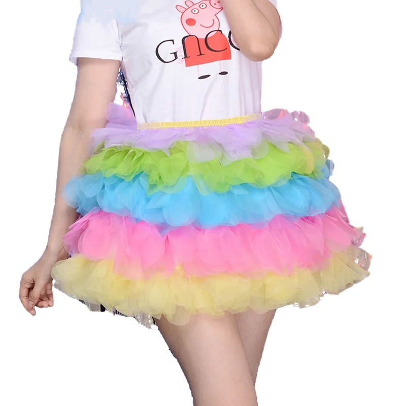 

Rainbow Color Dance Skirt High Waisted Ball Gown Tulle Tutu Skirt Mini Skirt Sexy Women Adult Faldas Saias Femininas