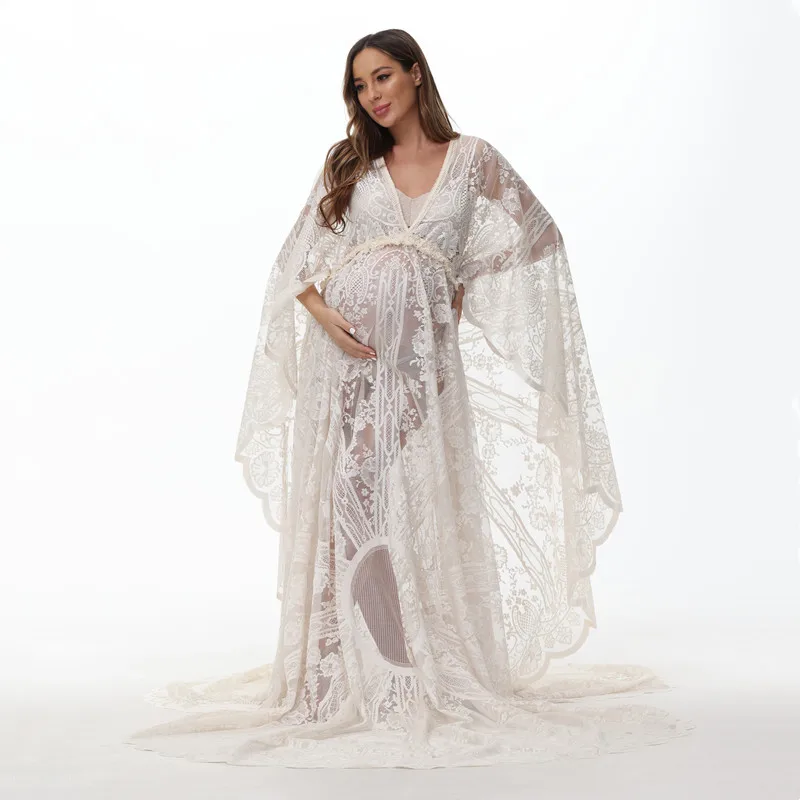 Bohemian Lace Maternity Photography Dress Tassels Boho Maternity Photo Shooting Long Dress Pregnancy Dress For Photography