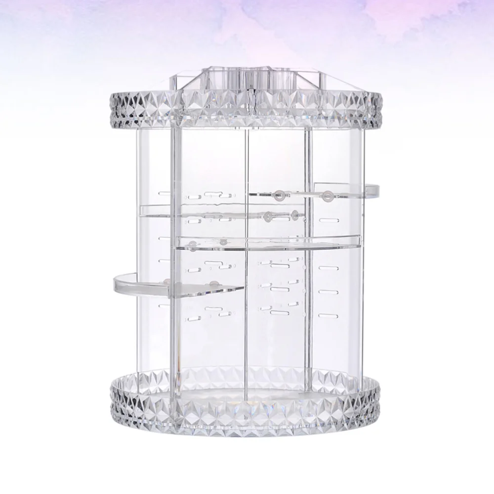 

Acrylic Cosmetic Storage Box 360 Degree Rotating Stand Desktop Makeup Display Rack for (Large, Diamond Pattern)