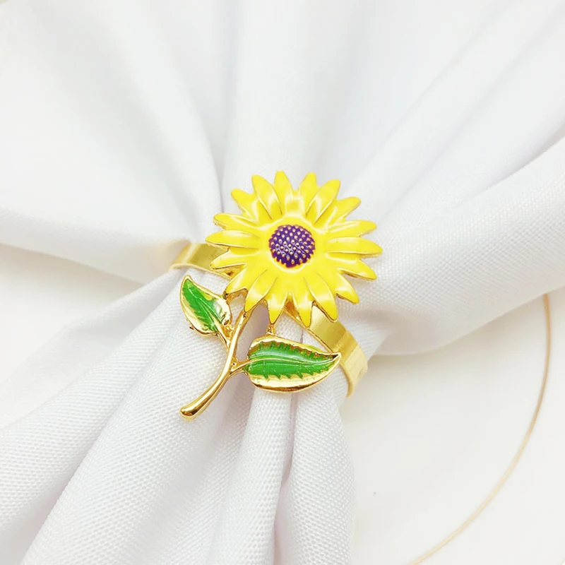 

10Pcs/Lot Napkin Ring Sunflower Napkin Button Zinc Alloy Napkin Ring Towel Ring Wedding Table Decoration