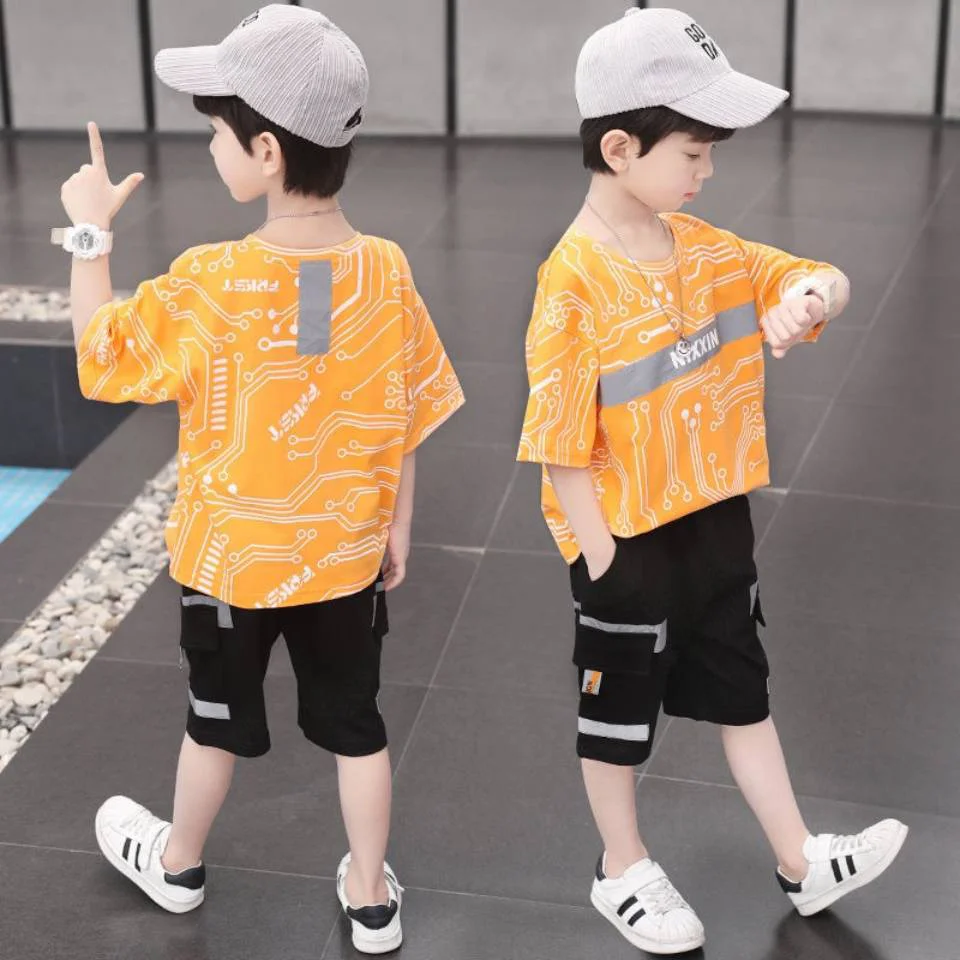 

Hot Summer Boys Clothes Set Four Colors Short Sleeve+Short Pant 2Pieces Suit For 3T 4 5 6 8 10 12 Yrs Kids Clothes Boys Outfit