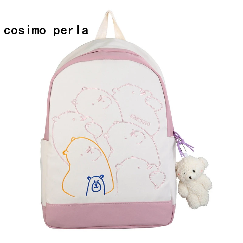 

Холщовые рюкзаки с мультяшным милым медведем для женщин, школьный ранец в стиле преппи, большая сумка на плечо, желтый Дорожный ранец для но...