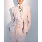 Женские деловые костюмы из трех предметов, розовые деловые облегающие пиджаки, комплекты из жилета и брюк, женские вечерние костюмы для выпускного вечера, женский