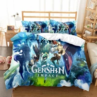 genshin impact bedding set for kids teens boys girls game duvet cover with pillowcase microfiber bedclothes cartoon bed linen
