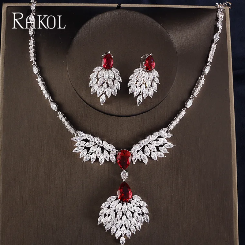 RAKOL High Quality Blue Zirconia Rhinestone Fashion Jewellery Wedding Jewelry Sets Long Crystal Drop Bridal Necklace And Earring | Украшения