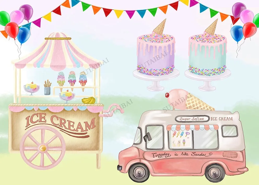 

Photography Background Girl Birthday Cake Smash Ice Cream Sweet Shop Backdrop Rose Child Portrait Photo Backdrop Photobooth