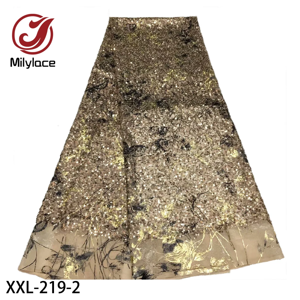 Африканская кружевная ткань с блестками вышитая Высококачественная сетчатая 5