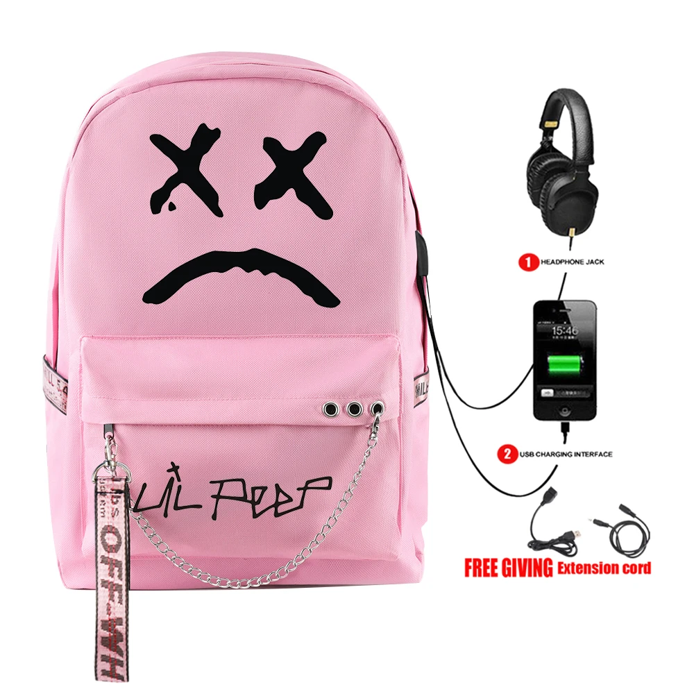

Luxury Rap Lil Peep Backpack Usb Rechargeable Schoolbag Popular Women's Waterproof Canvas Travel Bag Print Teen Girls Bag