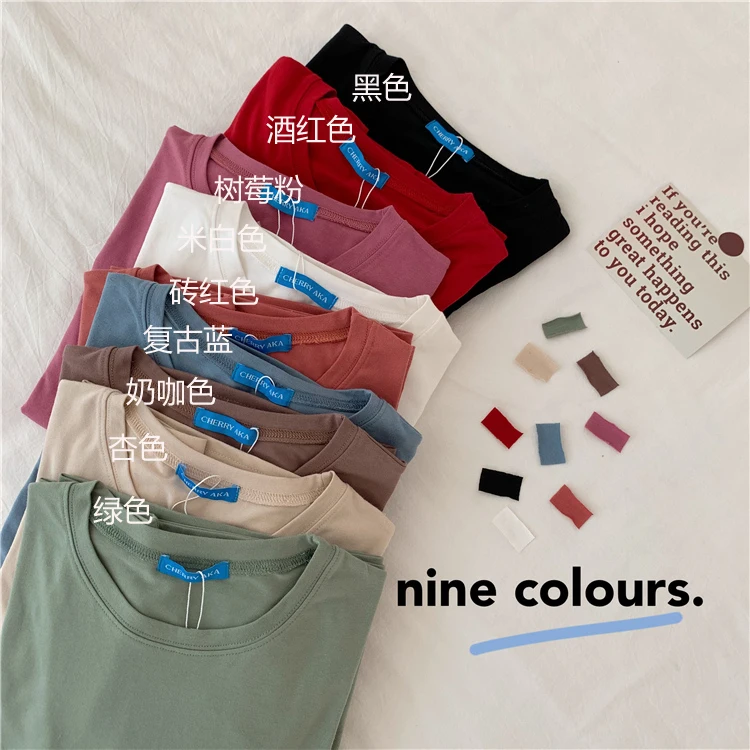 Good Quality Female Long Sleeve Turtle Neck T-shirt Solid Color Young Girls' Fashion Cotton Tees Casual Basic Tops Wholesale | Женская
