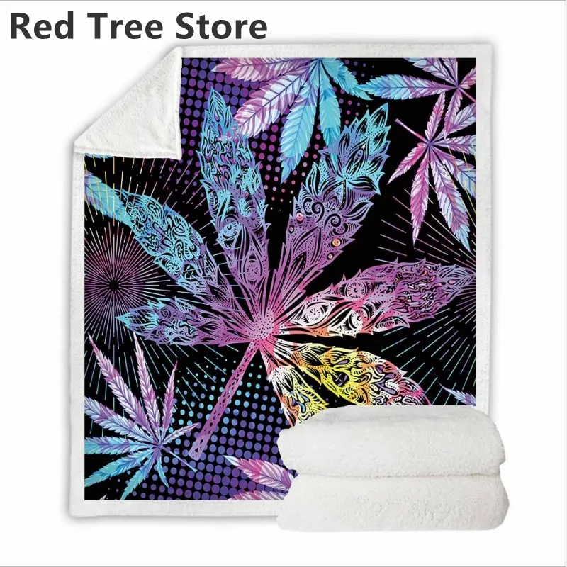 

Colorful Tropical Leaves Blanket For Bed Sofa Thick Plush Sherpa Weighted Blankets Warm Bedspread Travel Nap Picnic Throw Cover