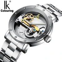 ik colouring automatic watch for men mechanical wristwatches waterproof stainless steel skeleton relogio masculino clock
