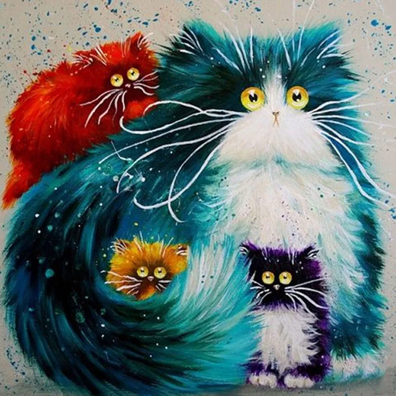 

5D Diy Daimond Painting "Colorful Cat" 3D Diamond Painting Full Round Rhinestones Diamant Painting Embroidery animals home Decor