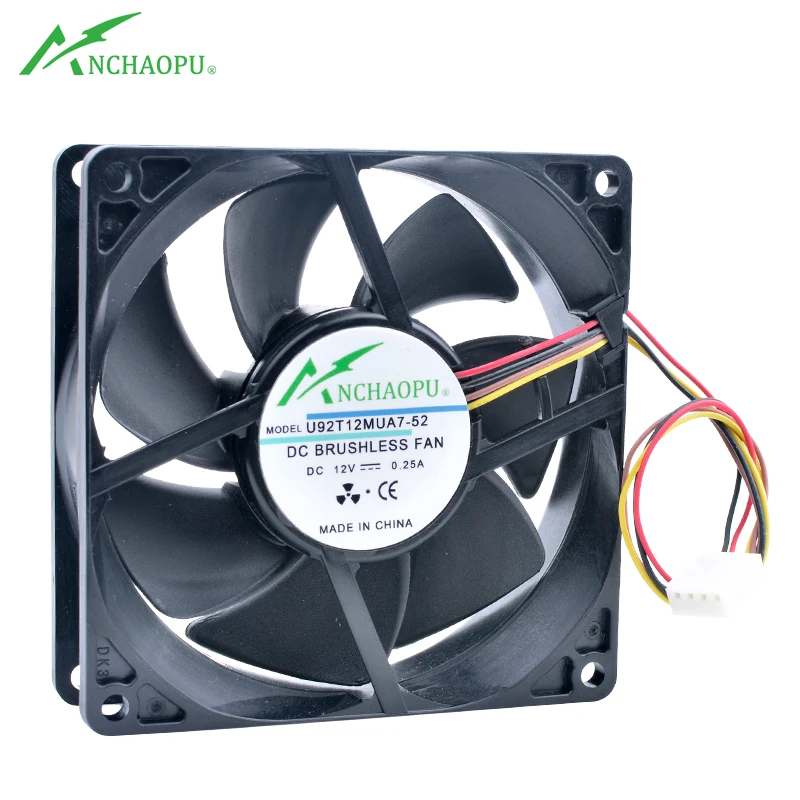 Вентилятор охлаждения ANCHAOPU, 9 см, 92 мм, 92x92x25 мм, 12 В постоянного тока, 0,25 А, 4 линии, ШИМ, тихий вентилятор охлаждения с большим объемом воздуха для процессора шасси