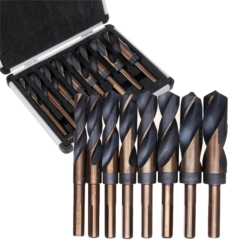 

8Pcs 1/2 Inch Shank HSS 4241 Hardness HRC61 Twist Drill Bit Set 9/16 To 1 Inch Twist Drill For Wood Metal