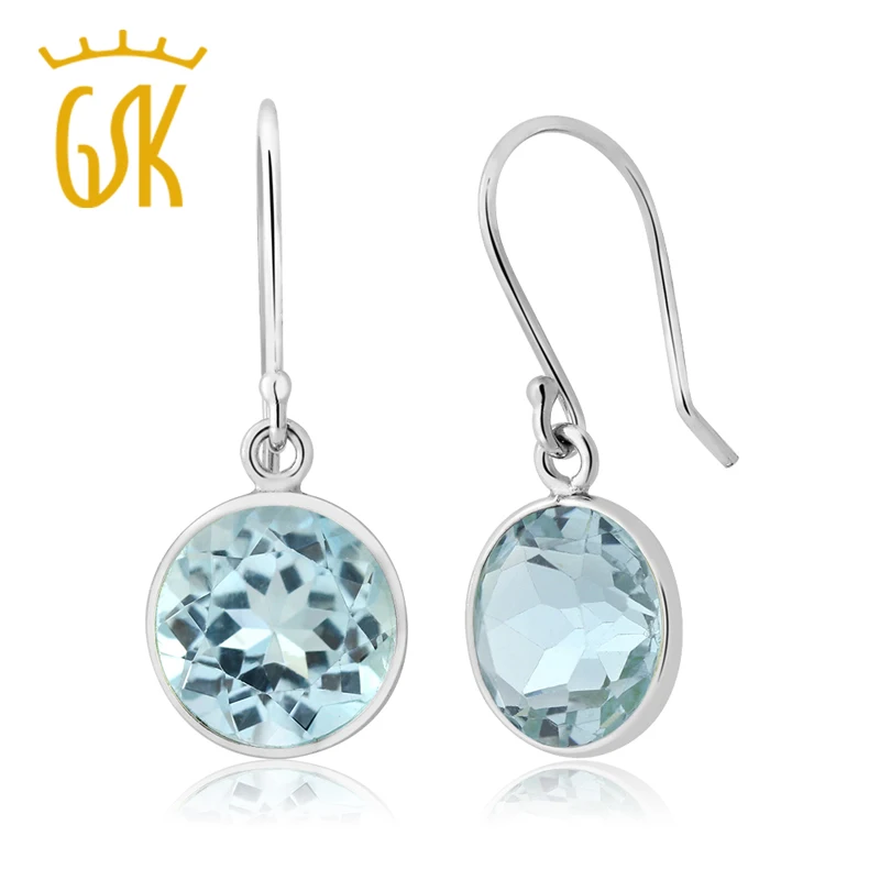 GemStoneKing 5 00 Ct 9 мм круглый натуральный голубого топаза 925 пробы Серебряное колье с