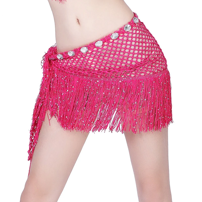 

Dancing Accessory Hip Scarf For Women Hollow Tassel Sequins Belly Dance Belt With Rhinestones