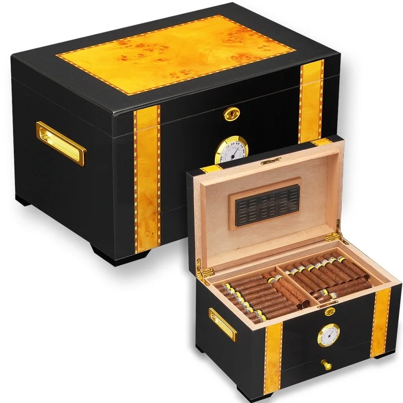

Cigar Box Cedar Wood Big Capacity Humidor Box Hygrometer Humidifer Cigar Humidor Accessories Set Fit 75 Cigars