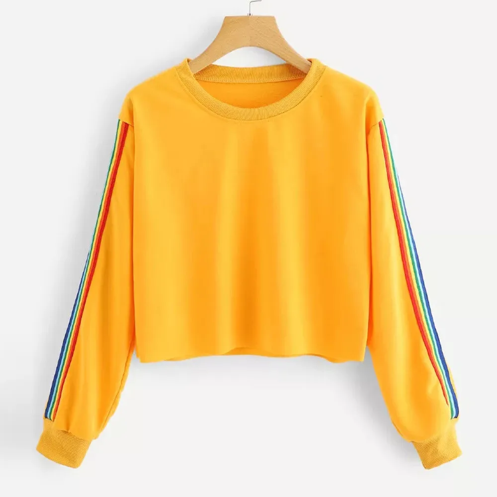 Толстовка kpop женская одежда женские толстовки Радужное лоскутное с длинным